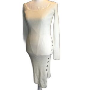 Love Always white knit dress, Sz M, knee length, bodycon, great date night dress